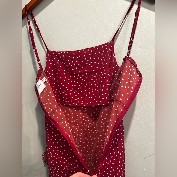 Princess Polly Burgundy Polka Dot Mini Dress short ruffle cottage core vacation - Picture 12 of 12